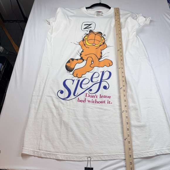 Vintage Garfield Cat Sleepshirt Nightgown One Size White Retro Nap 100% Cotton - Picture 10 of 11
